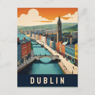Carte Postale Dublin Irlande Retro Travel Art River scène