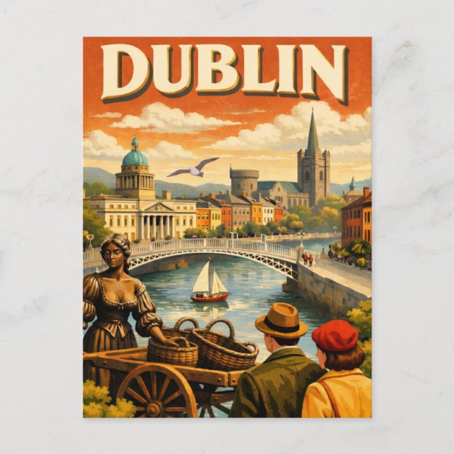 Carte Postale Dublin Irlande Voyage Rétro (Devant)