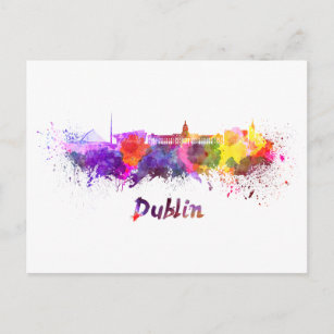 Carte Postale Dublin skyline in watercolor