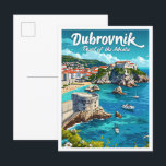 Carte Postale Dubrovnik Croatie Art Vintage Illustration de voya<br><div class="desc">Dubrovnik Croatie Art Vintage Illustration de voyage</div>
