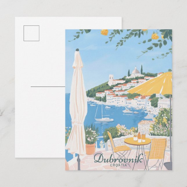Carte Postale Dubrovnik Croatie Gouache Illustration Voyage (Devant / Derrière)