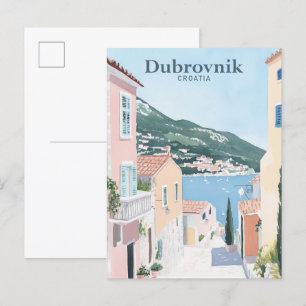 Carte Postale Dubrovnik Croatie Gouache Illustration Voyage