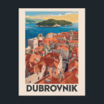 Carte Postale Dubrovnik Croatie Illustration Voyage Art Vintage<br><div class="desc">Dubrovnik conception de déplacement vectoriel rétro. Elle est connue pour sa Vieille Ville,  entourée de massifs murs en pierre datant du XVIe siècle.</div>