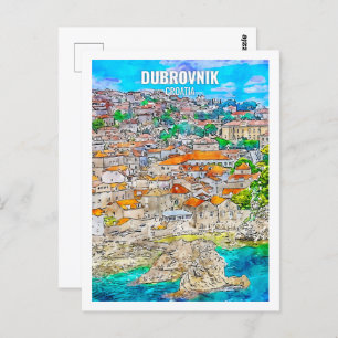 Carte Postale Dubrovnik Croatie Lieu de voyage Aquarelle