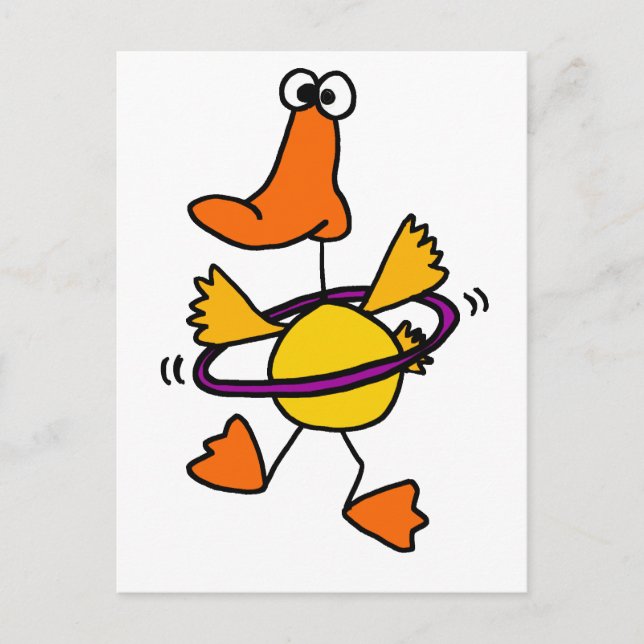 Carte Postale Duck Jouer avec le mauve Hula Hoop Cartoon (Devant)