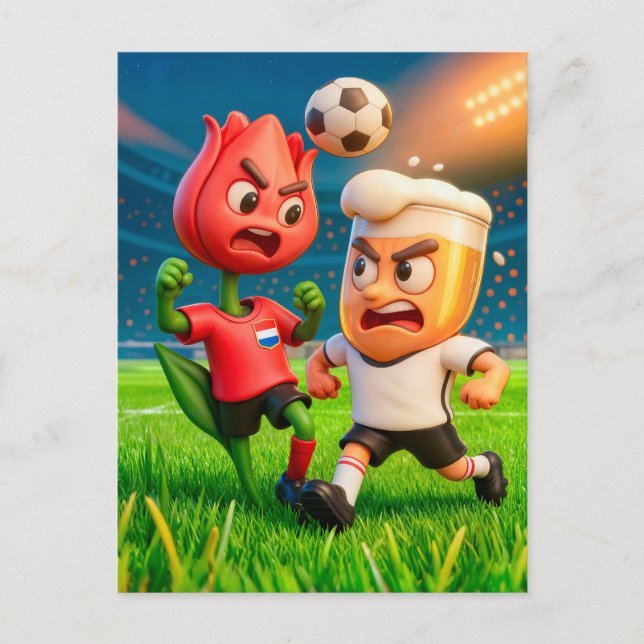 Carte Postale Duel de football entre une tulipe hollandaise et u (Devant)