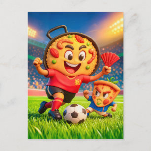Carte Postale Duello de football entre paella espagnole et pizza