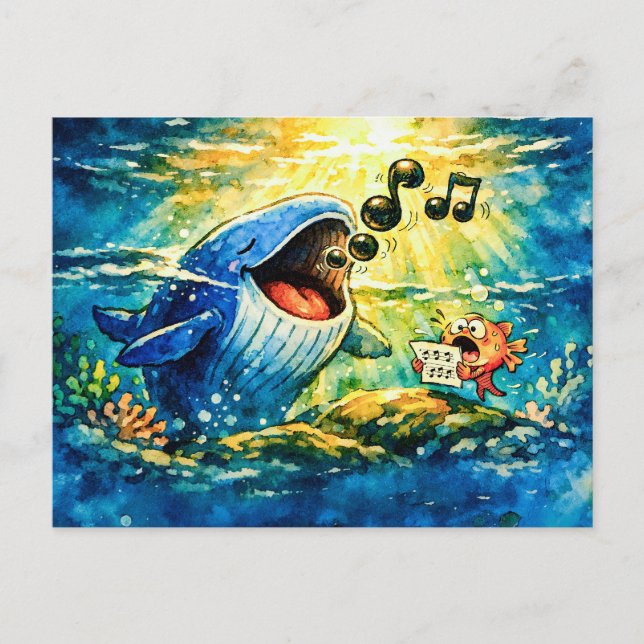 Carte Postale Duet de chant de baleine avec poisson   (Devant)