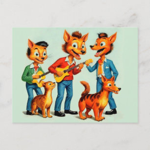 Carte postale d'un groupe rockabilly dessiné