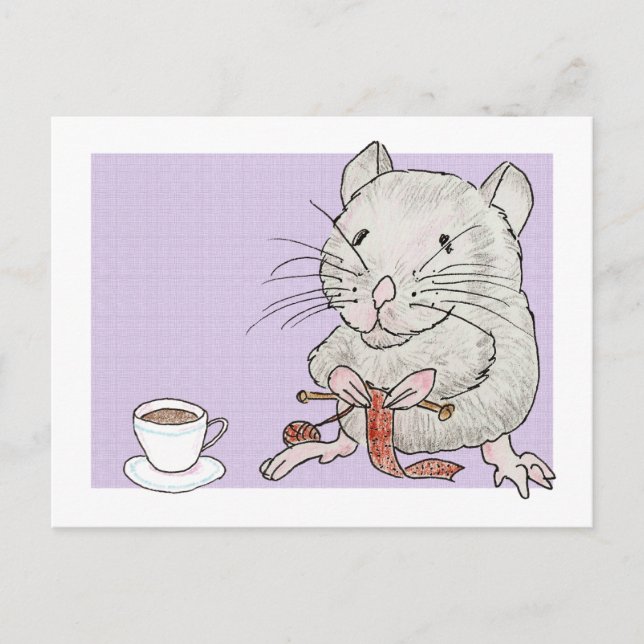 Carte postale d'un hamster gris tricot d'une échar (Devant)