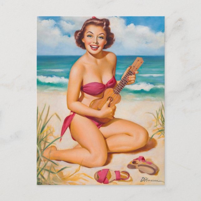 Carte postale d'une pin-up vintage Aloha (Devant)