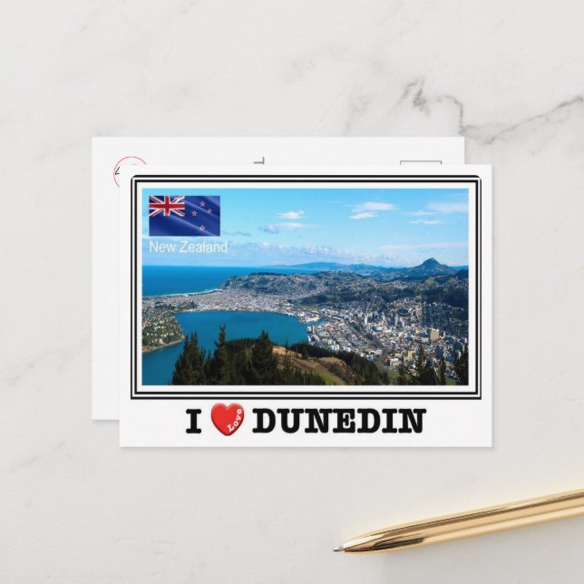 Carte Postale Dunedin - J'aime - Nouvelle-Zélande - (Devant/Arrière en situation)