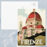 Carte Postale Duomo à Firenze Florence Italie Art de voyage vint<br><div class="desc">Illustration vintage d'une affiche de voyage européenne ou d'une étiquette de bagage de Florence,  Italie,  représentant la Cattedrale di Santa Maria del Fiore,  la cathédrale ou le Duomo de Florence. Architecture religieuse italienne classique.</div>