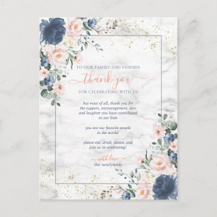 Carte Postale Dusty Blue Blush rose or Mariage Floral Merci