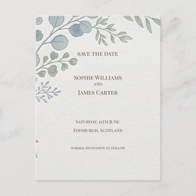 Carte postale 'Dusty Blue Botanical' pour annoncer (Devant)