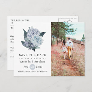 Carte Postale Dusty Blue Floral Wedding Enregistrer la date Cart