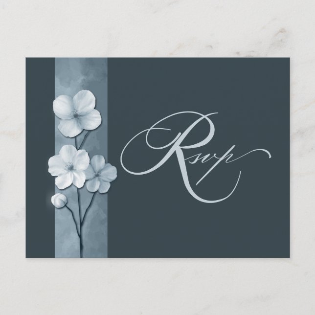 Carte Postale Dusty Blue Hand Drawn Floral Botanical RSVP (Devant)