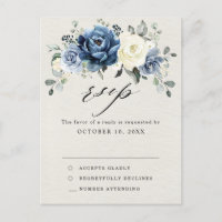Dusty Blue Marine Champagne Ivory Wedding RSVP Pos