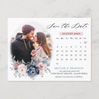 Dusty Blue Mauve Rose Calendrier photo enregistrer
