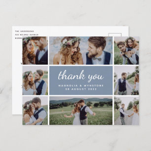 Carte Postale Dusty Blue Modern Photo Collage Mariage Merci
