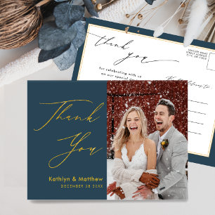 Carte Postale Dusty Blue Modern Script Simple Mariage Merci