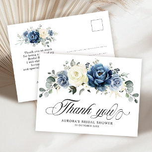 Carte Postale Dusty Blue Navy Champagne Ivory Floral Merci