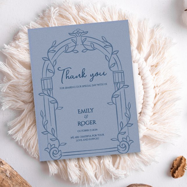 Carte Postale Dusty Blue Ornate Arch Botanical Wedding Thank You (Dusty Blue Ornate Arch Botanical Wedding Thank You Card | Elegant Wedding Thank You Note)