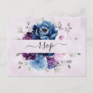 Carte Postale Dusty Blue Purple Navy Lilac Blooms Mariage RSVP P