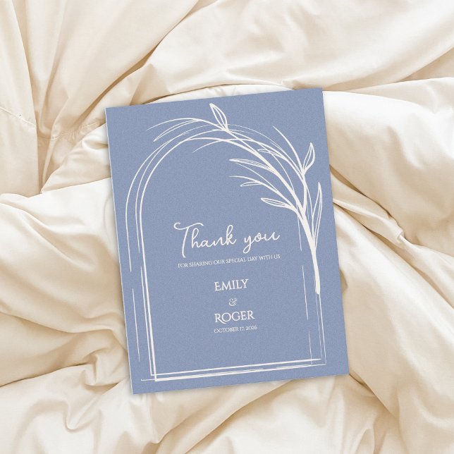 Carte Postale Dusty Blue Simple Arch Botanical Wedding Thank You (Dusty Blue Minimalist Arch Botanical Wedding Thank You Card | Elegant Modern Wedding Thank You)