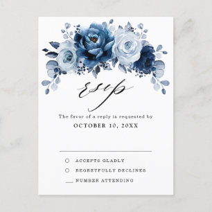 Carte Postale Dusty Blue Slate Dark Navy Floral Botanal RSVP