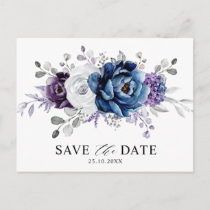 Carte Postale Dusty Blue Slate Marine Floral Wedding Enregistrer