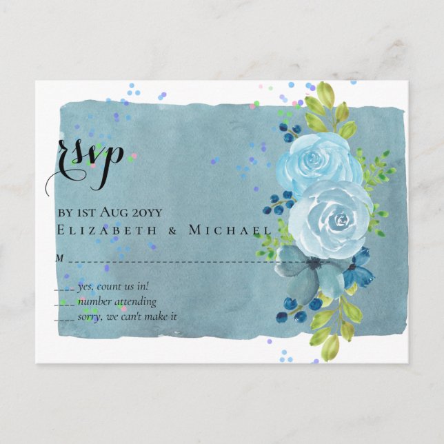 Carte Postale Dusty Blue Turquoise Mariage Trending Budget (Devant)