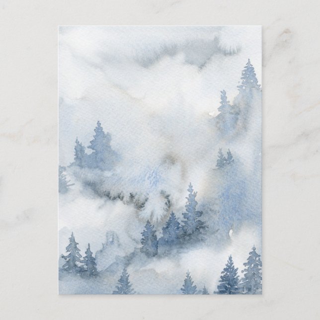Carte Postale Dusty Blue Watercolor Misty Forest (Devant)