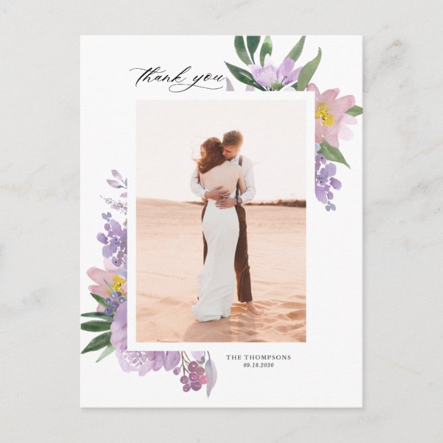 Carte Postale Dusty Purple Peonies Photo Mariage Merci (Devant)