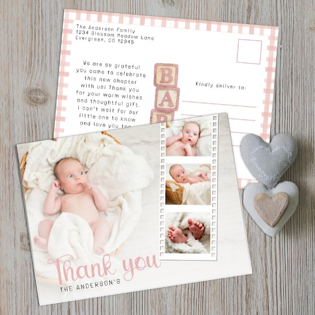 Carte Postale Dusty Rose Baby Shower Thank You Photo Postcard (Thank You Baby Shower Postcard)