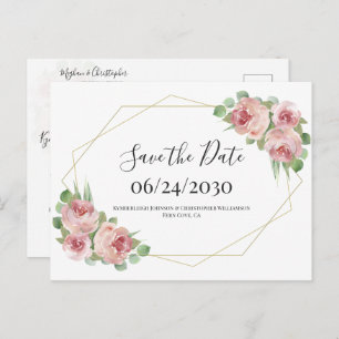 Carte Postale Dusty rose Boho Floral Géométrique Enregistrer la 