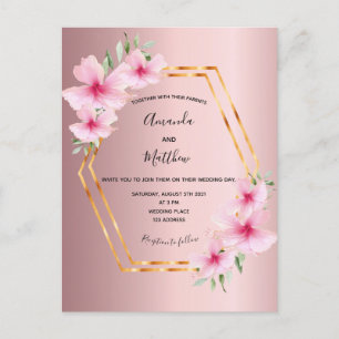 Carte Postale Dusty rose faire-part de mariage floral or