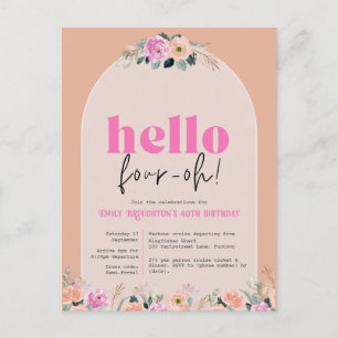 Carte Postale Dusty Rose floral "bonjour quatre-oh" 40e invitati