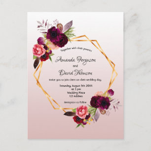 Carte Postale Dusty rose floral bordeaux faire-part de mariage