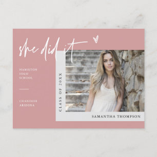 Carte Postale Dusty rose Minimal Heart Photo Elle L'A Fait Diplô