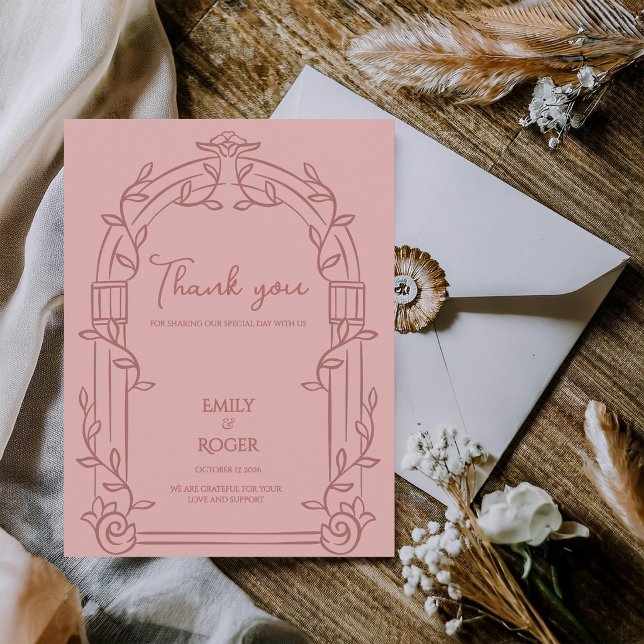 Carte Postale Dusty Rose Ornate Arch Botanical Wedding Thank You (Dusty Rose Ornate Arch Botanical Wedding Thank You Card | Romantic Wedding Thank You Note)