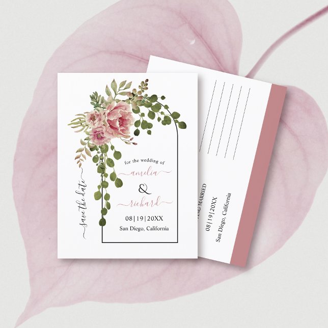 Carte Postale Dusty rose rose fleurs arch mariage Enregistrer la (Créateur téléchargé)