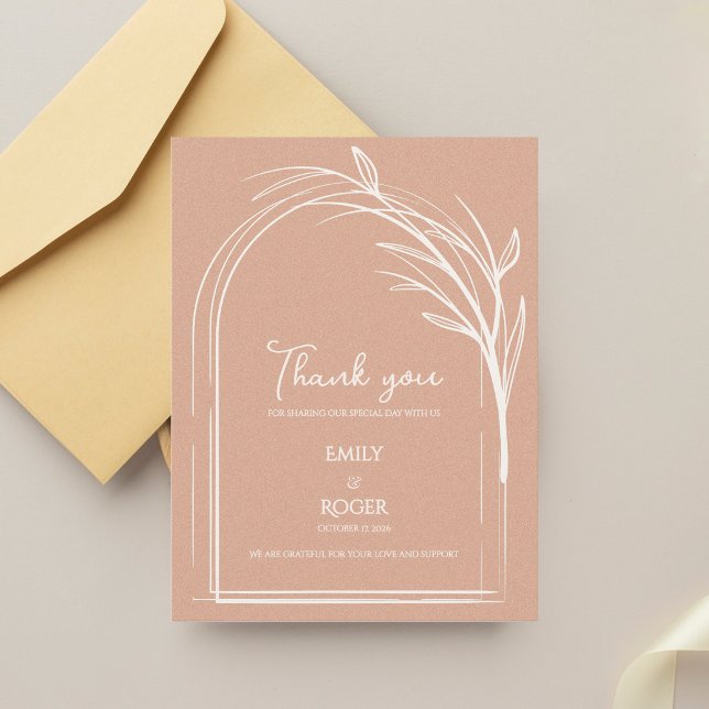 Carte Postale Dusty Rose Simple Arch Botanical Wedding Thank You (Dusty Rose Minimalist Arch Botanical Wedding Thank You Card | Romantic Elegant Thank You Note)