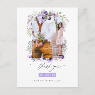 Carte Postale Dusty Violet Pastel Floral Mariage Photo Merci