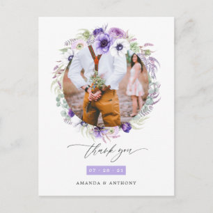 Carte Postale Dusty Violet Pastel Floral Mariage Photo Merci