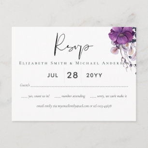 Carte Postale Dynastie violette foncé Floral Budget Mariage RSVP