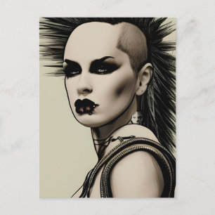 Carte Postale Dystopian Woman Punk Rocker Mohawk and Piercing