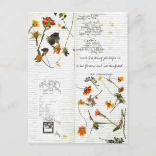 Carte Postale e.e. cummings pressé fleurs cursive journal