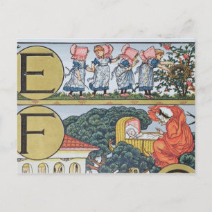 Carte Postale E-F, d'un alphabet basé sur les rimes de la crèche