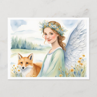 Carte Postale Earth Angel avec Fox - Aquarelle tons doux